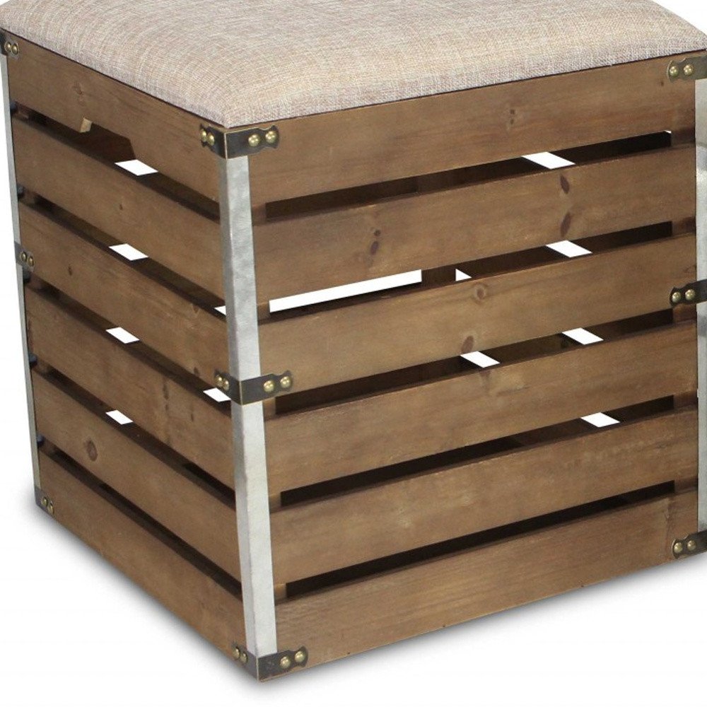 Set of Two 16" Brown Linen Upholstered Storage Square Entryway Stool With Flip Top