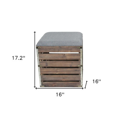 Set of Two 16" Gray Linen Upholstered Storage Square Entryway Stool With Flip Top