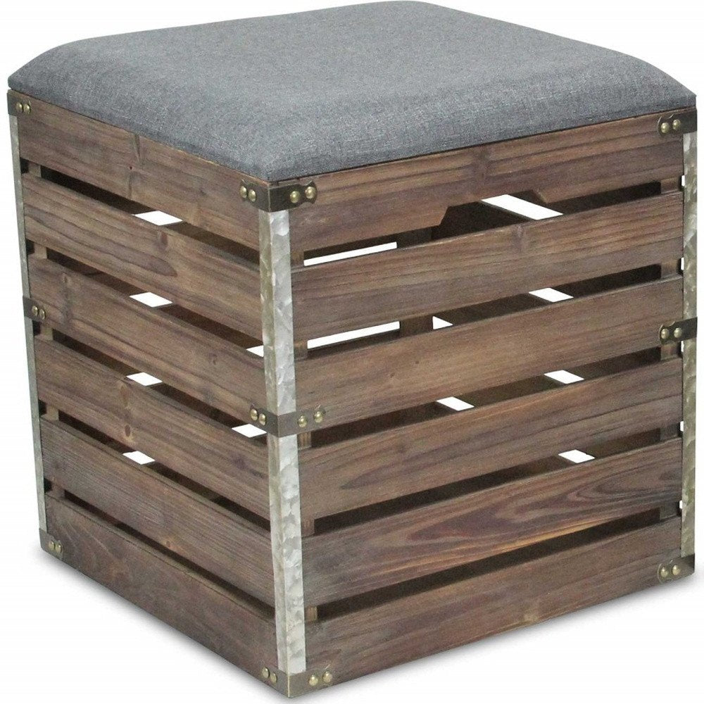 Set of Two 16" Gray Linen Upholstered Storage Square Entryway Stool With Flip Top