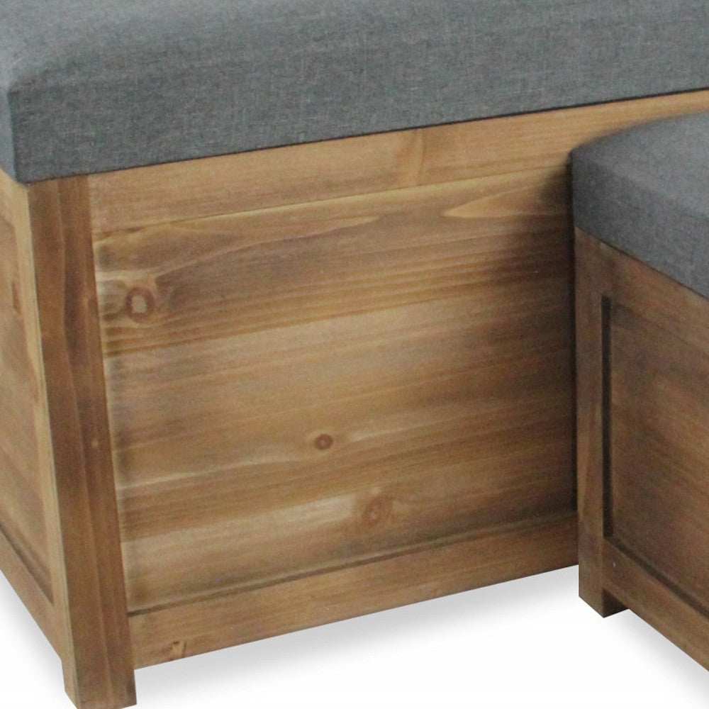 Set Of 2 Rectangular Gray Linen Fabric And Wood Storage Benches