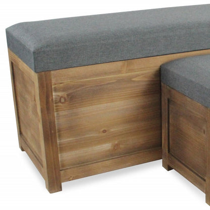 Set of Two 36" Gray And Brown Linen And Solid Wood Upholstered Storage Bench With Flip Top