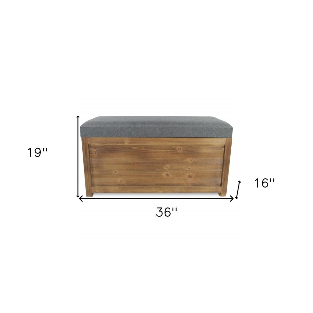 Set of Two 36" Gray And Brown Linen And Solid Wood Upholstered Storage Bench With Flip Top