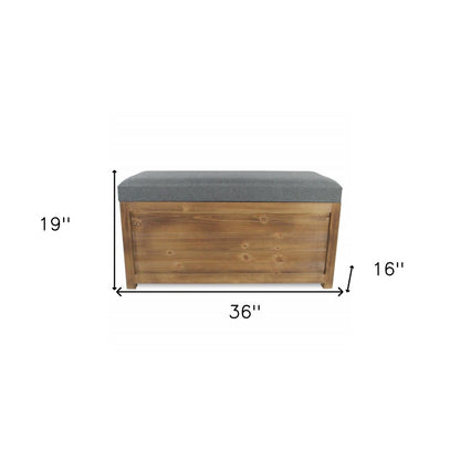 Set of Two 36" Gray And Brown Linen And Solid Wood Upholstered Storage Bench With Flip Top