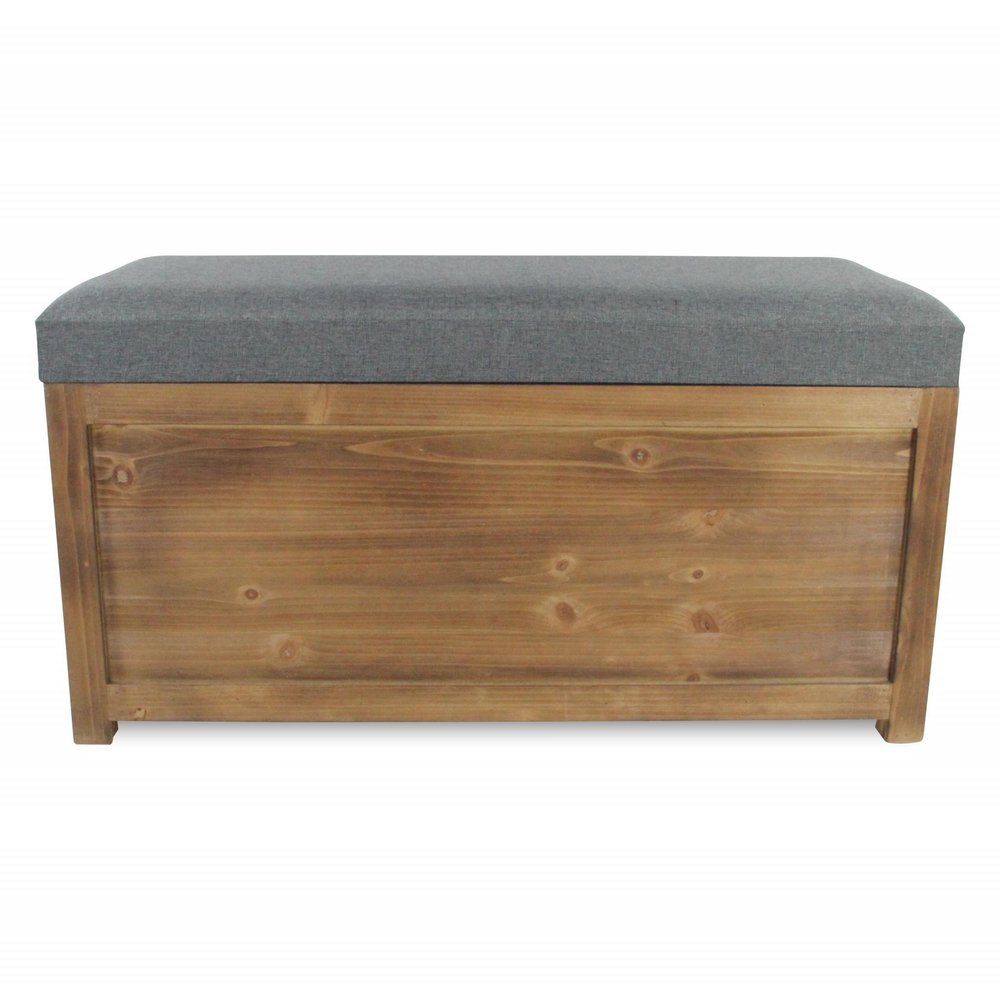 Set of Two 36" Gray And Brown Linen And Solid Wood Upholstered Storage Bench With Flip Top