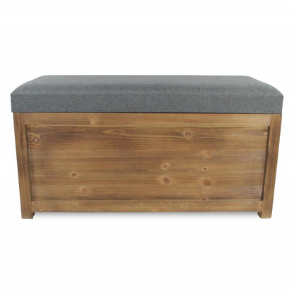Set of Two 36" Gray And Brown Linen And Solid Wood Upholstered Storage Bench With Flip Top