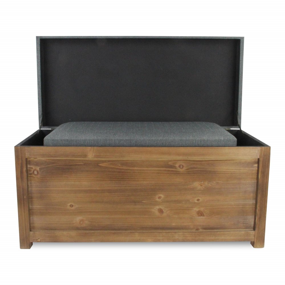 Set of Two 36" Gray And Brown Linen And Solid Wood Upholstered Storage Bench With Flip Top