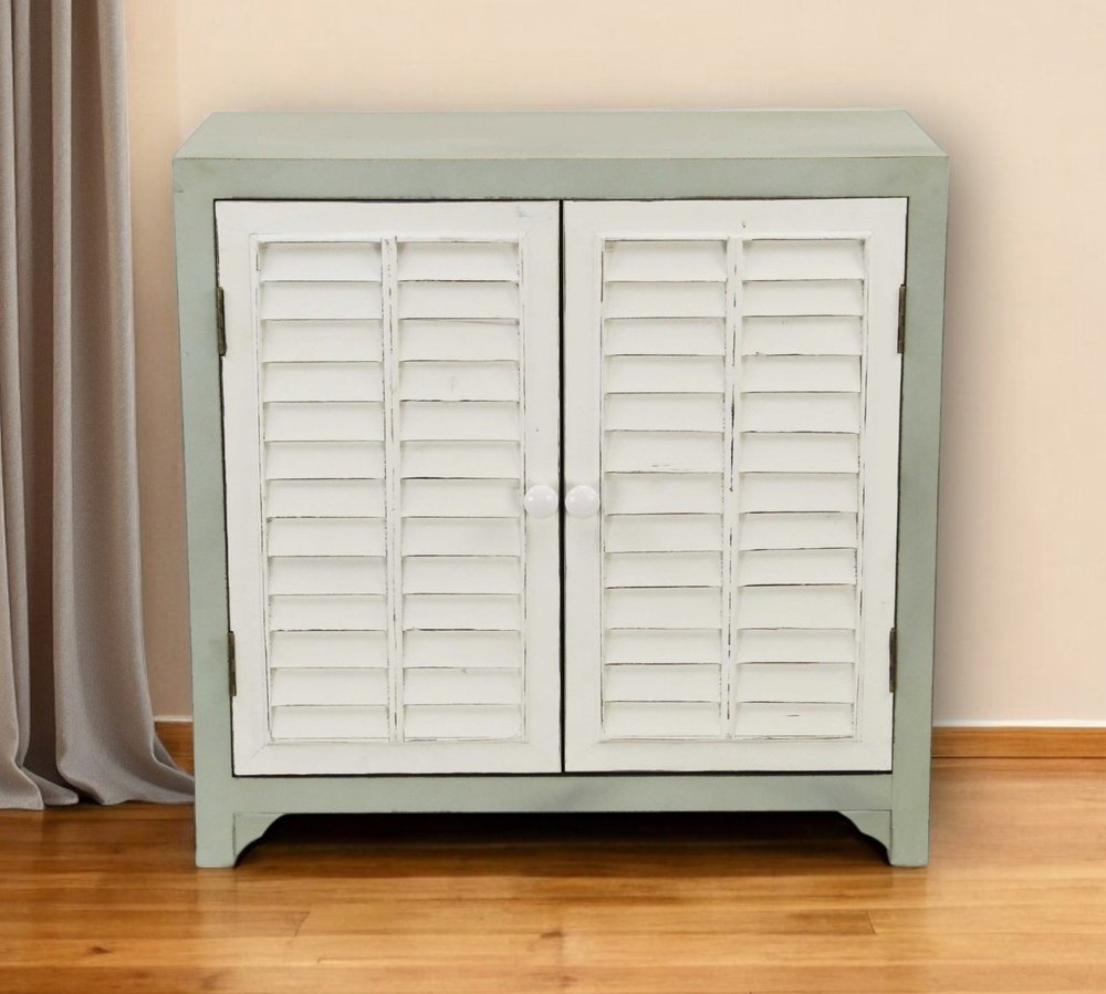 Sea Salt Blue And White Shutter Accent Cabinet