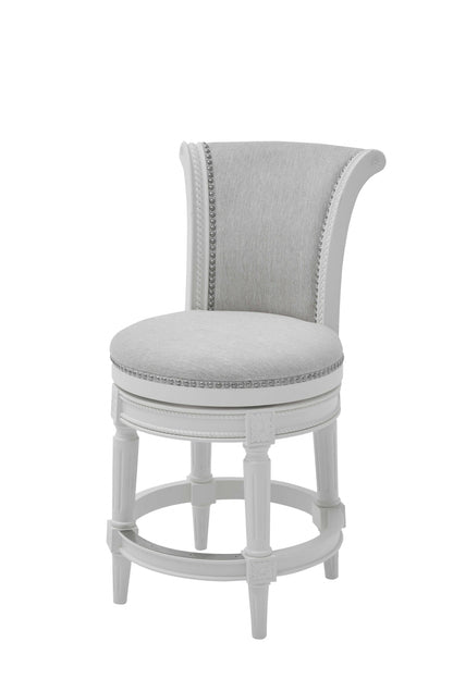 39" Light Gray And White Fabric Swivel Counter Height Bar Chair