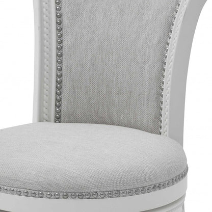 39" Light Gray And White Fabric Swivel Counter Height Bar Chair