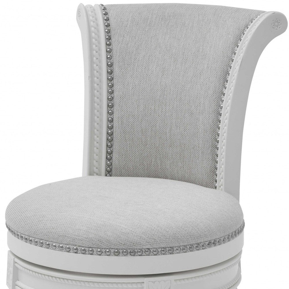 39" Light Gray And White Fabric Swivel Counter Height Bar Chair