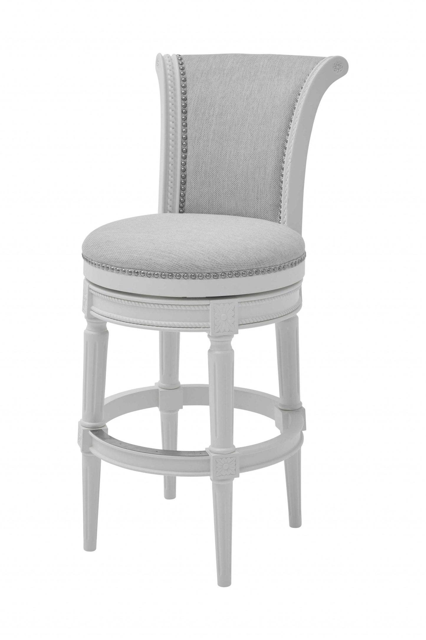 Light Gray And White Upholstered And Solid Wood Bar Chair