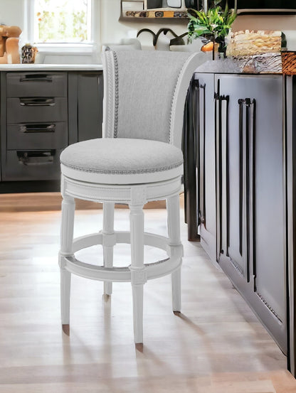 Light Gray And White Upholstered And Solid Wood Bar Chair