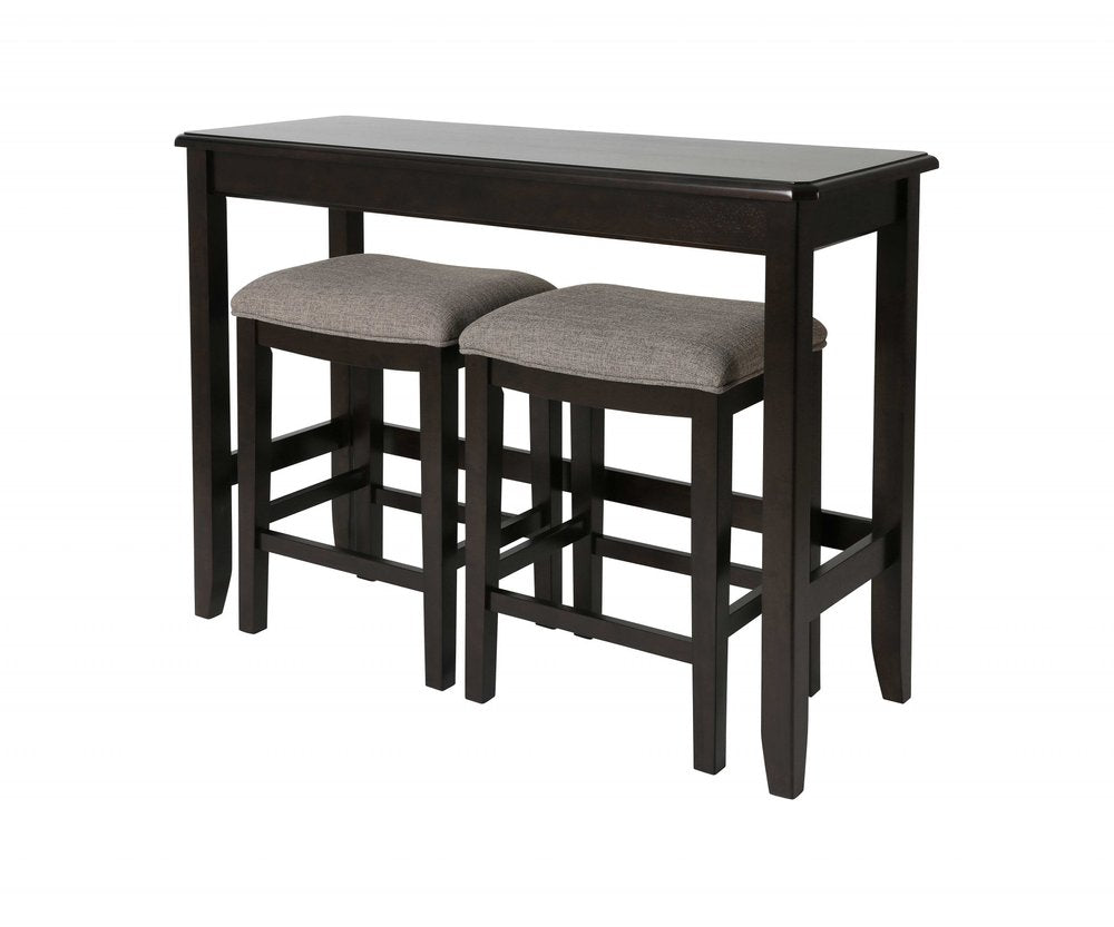 Set of Two 27" Light Gray And Dark Brown Fabric And Solid Wood Backless Bar Chairs