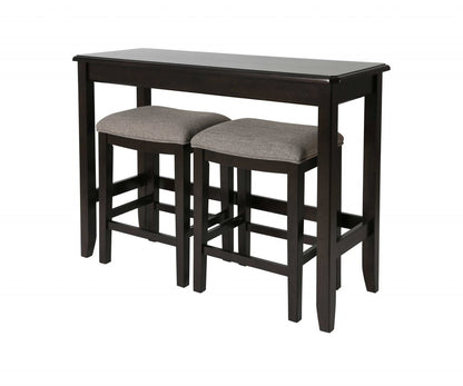 Set of Two 27" Light Gray And Dark Brown Fabric And Solid Wood Backless Bar Chairs
