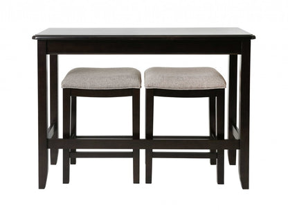Set of Two 27" Light Gray And Dark Brown Fabric And Solid Wood Backless Bar Chairs