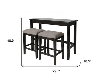 Set of Two 27" Light Gray and Dark Brown Solid Wood Backless Bar Chairs with Table