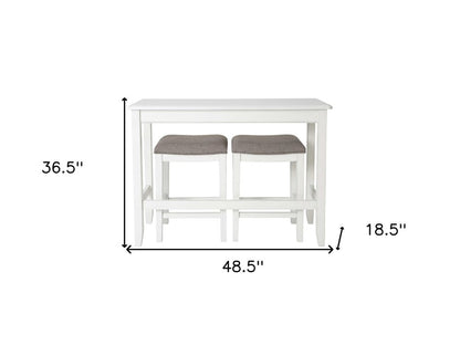 49" Three Piece White Wood Rectangular Bar Table With Two Stools