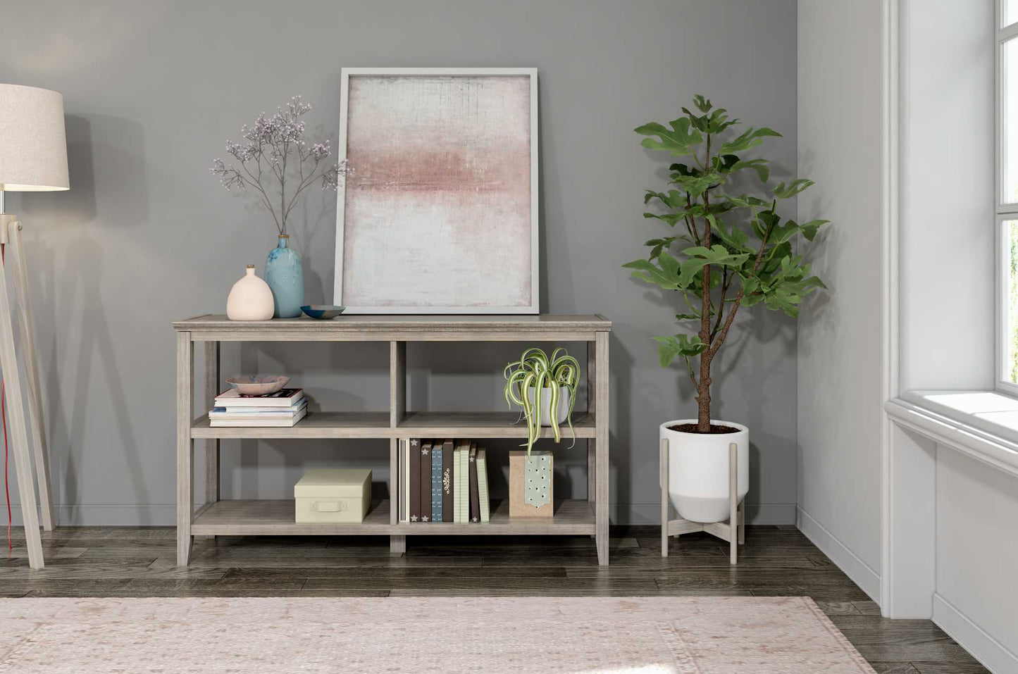 30" Bookcase With 2 Shelves In Washed Grey