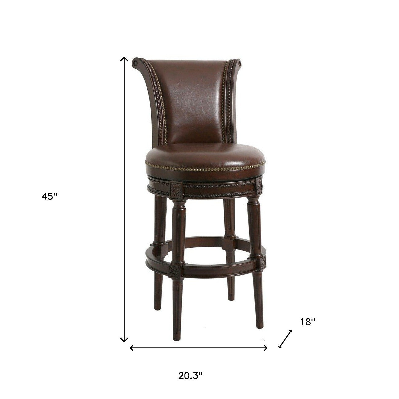 25" Walnut And Dark Brown Solid Wood Swivel Bar Height Bar Chair