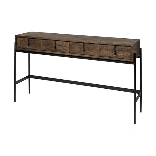 14" Brown Solid Wood Console Table And Drawers