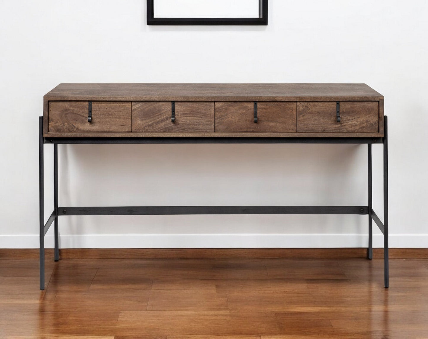 14" Brown and Black Solid Wood Console Table And Drawers