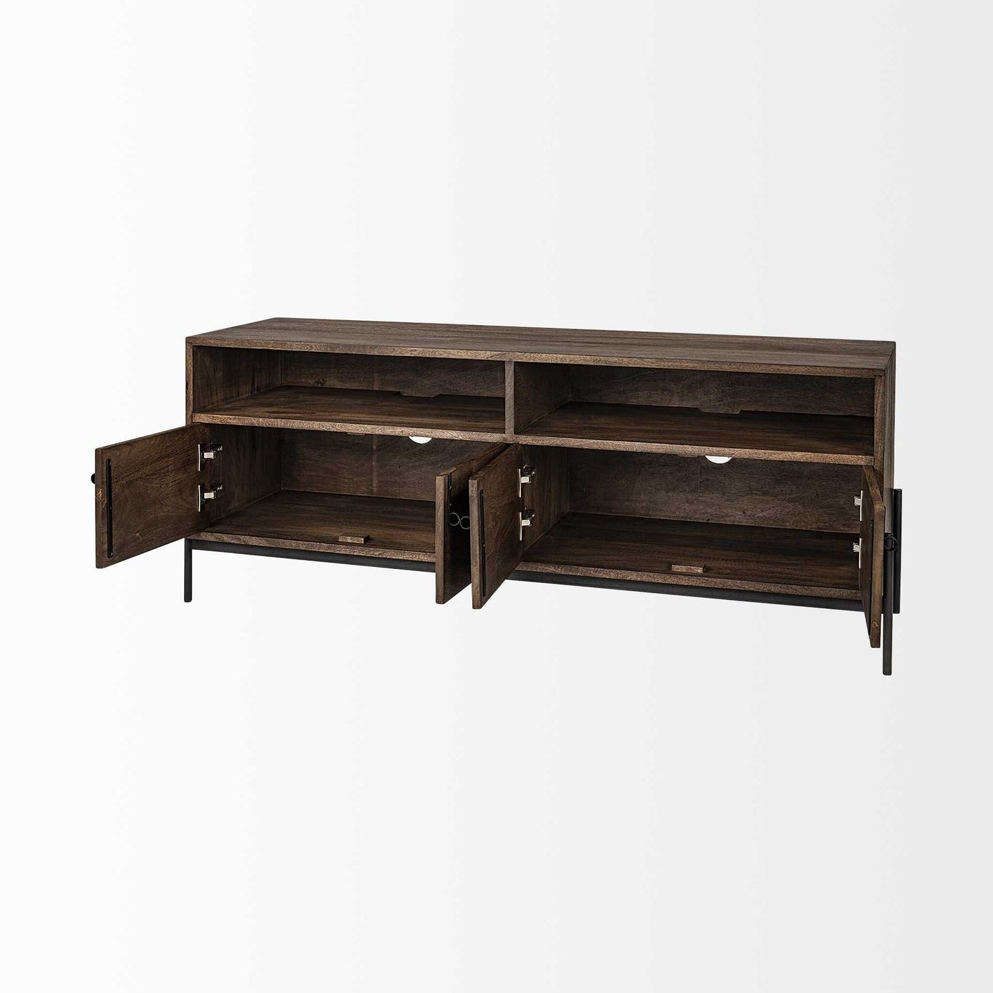 18" Brown and Black Solid Wood Console Table With Shelves