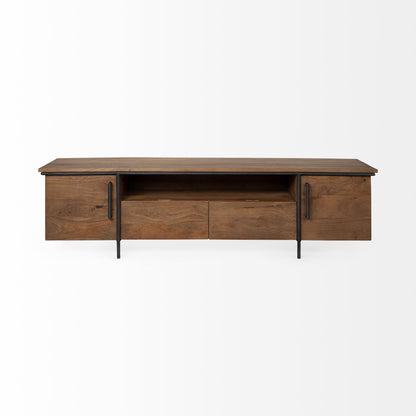 18" Brown Solid Wood Console Table With Shelves