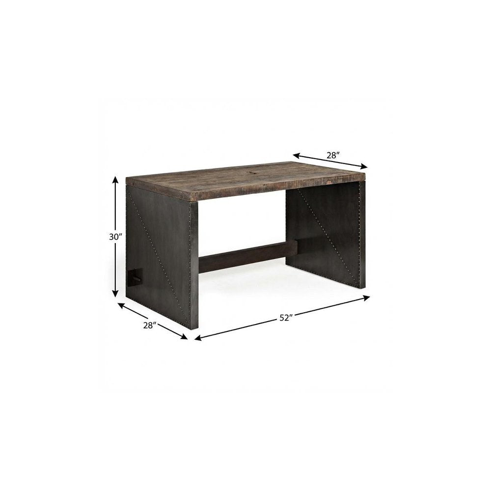 52" Dark Brown and Gray Writing Desk