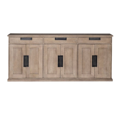 82" Brown Solid Wood Three Drawer Sideboard with Six Doors