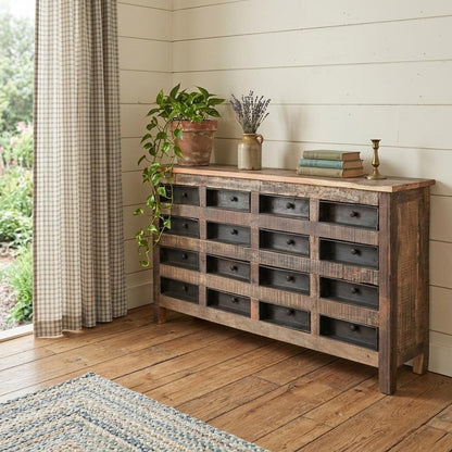 63" Brown and Black Solid Wood 16 Drawer Sideboard