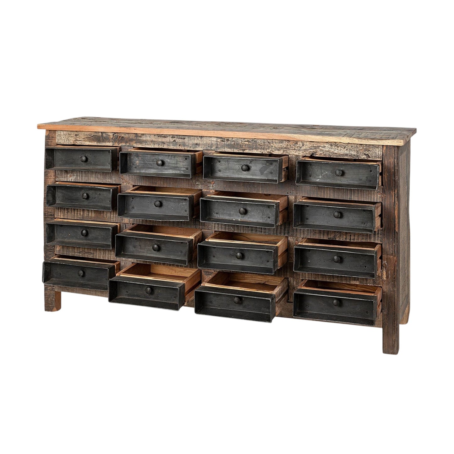 63" Brown and Black Solid Wood 16 Drawer Sideboard