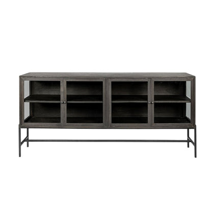 70" Black Solid Wood Sideboard with Four Glass Doors