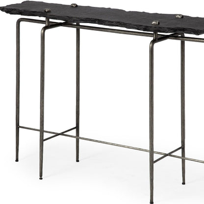 17" Black and Silver Slate Six Leg Console Table