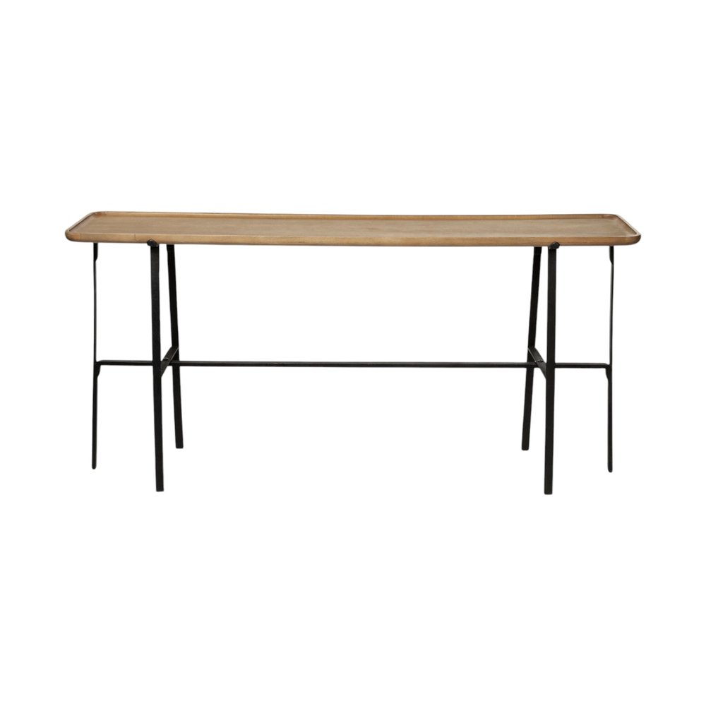 60" Brown and Black Solid Wood and Metal Trestle Console Table