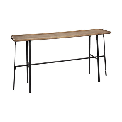 60" Brown and Black Solid Wood and Metal Trestle Console Table