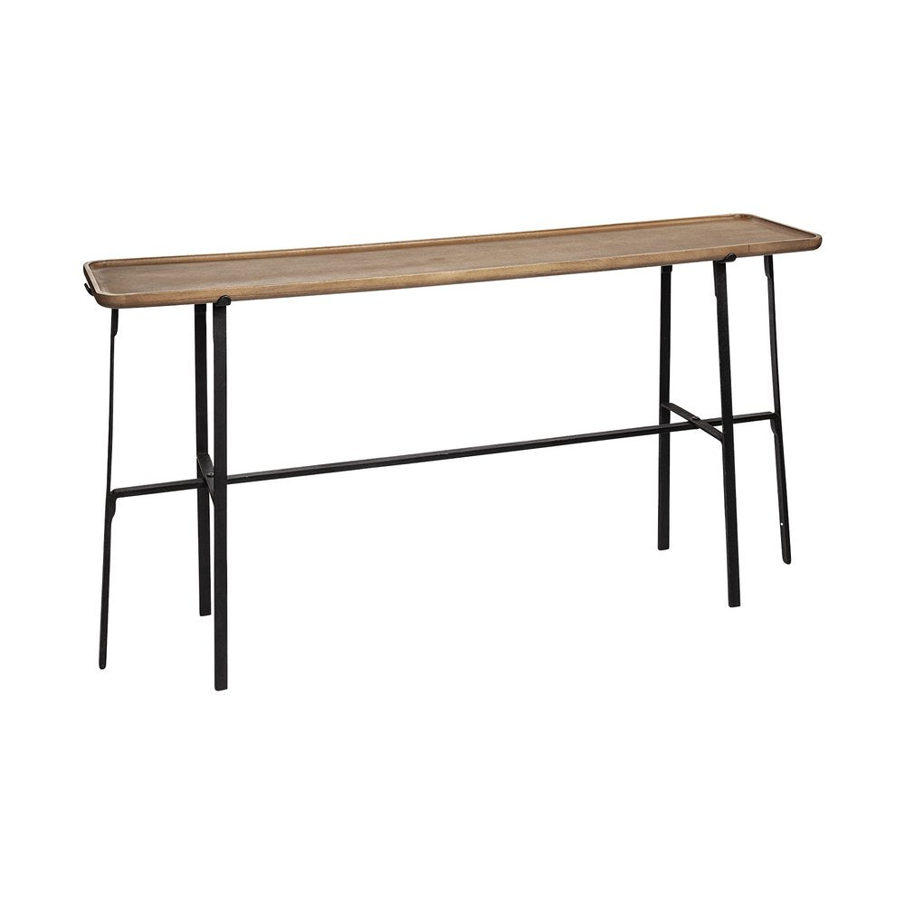 60" Brown and Black Solid Wood and Metal Trestle Console Table