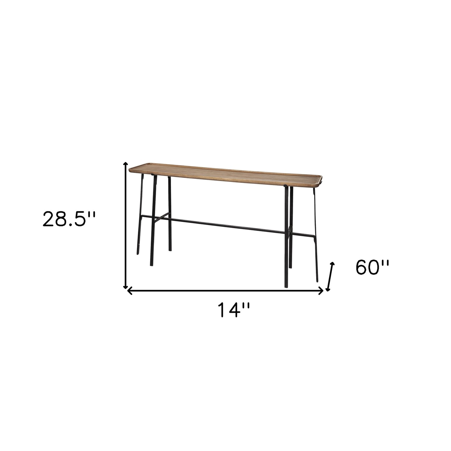 14" Brown and Black Solid Wood Trestle Console Table