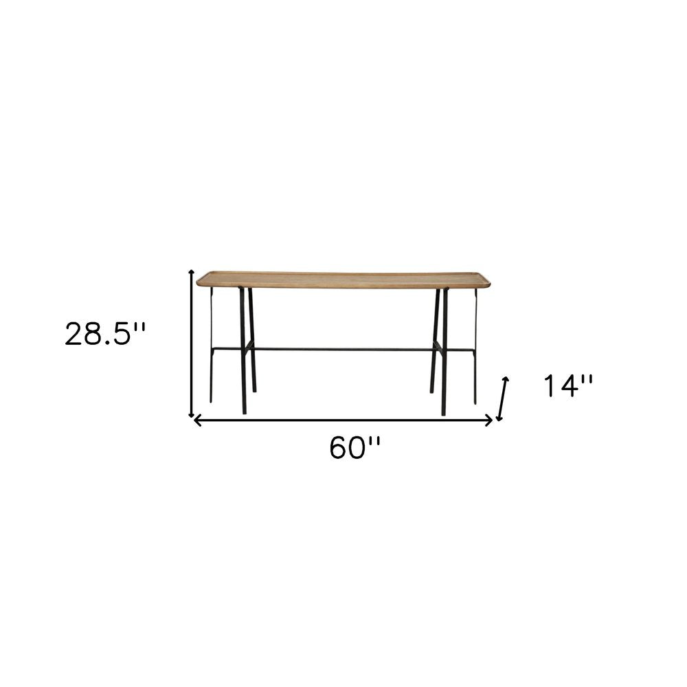 60" Brown and Black Solid Wood and Metal Trestle Console Table