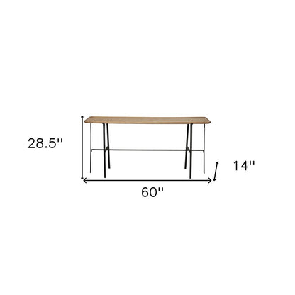60" Brown and Black Solid Wood and Metal Trestle Console Table