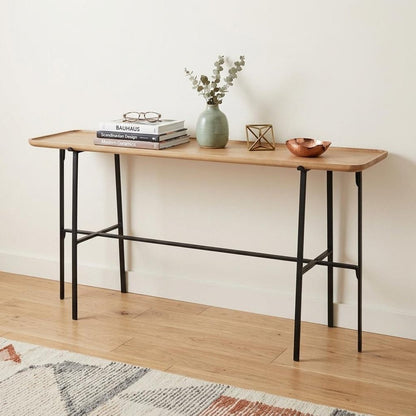 60" Brown and Black Solid Wood and Metal Trestle Console Table