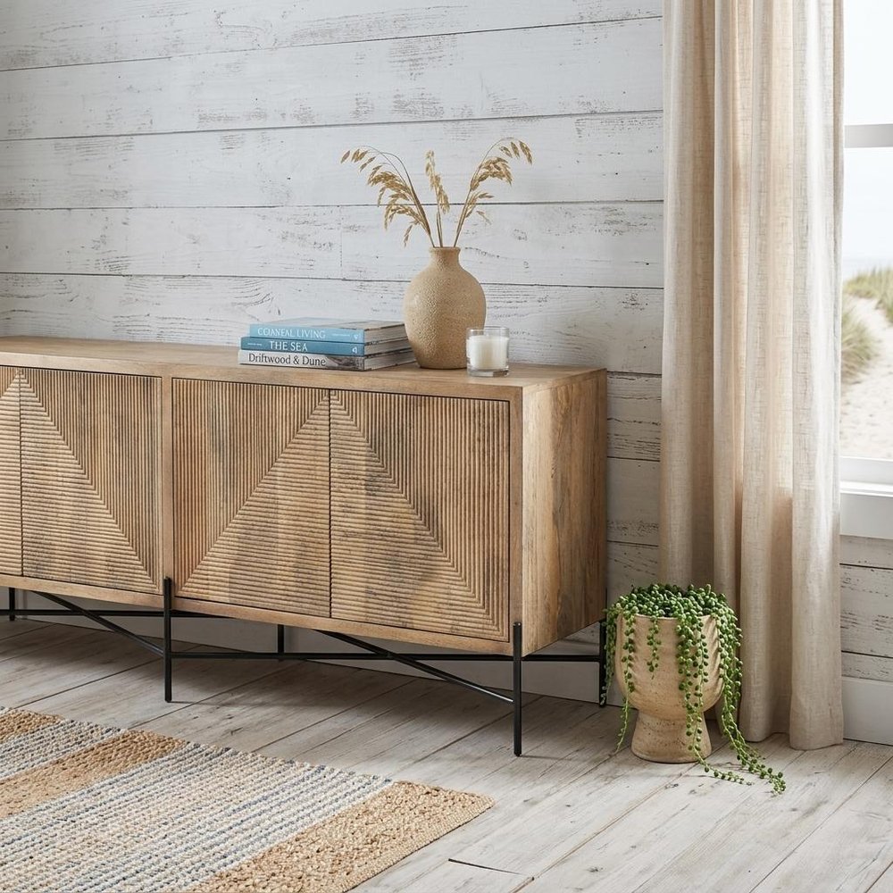 78" Brown Solid Wood Sideboard with Four Doors