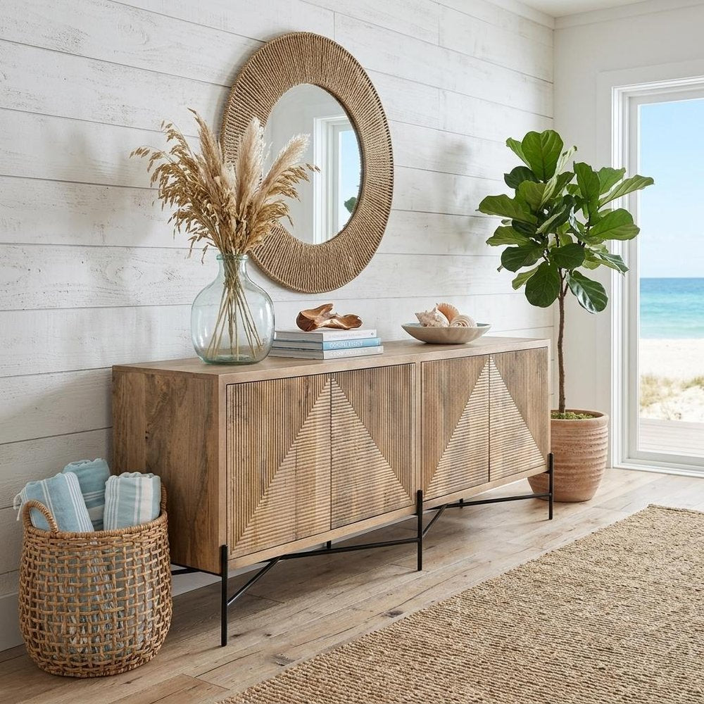 78" Brown Solid Wood Sideboard with Four Doors