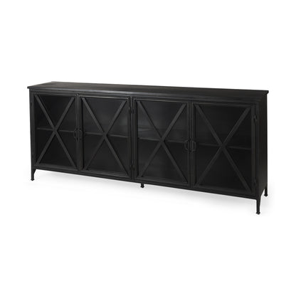 16" Black Iron Sideboard with Four Glass Doors