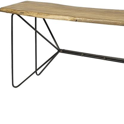 66" Natural and Black Solid Wood and Iron Distressed Abstract Console Table