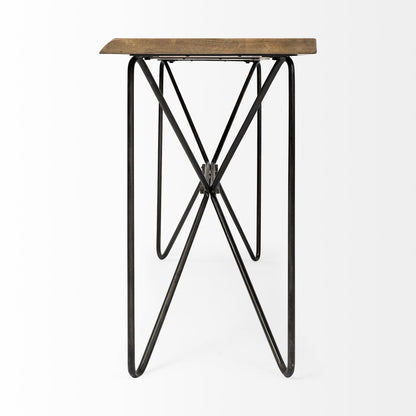 16" Brown and Black Solid Wood Abstract Console Table