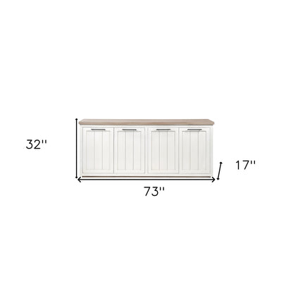 73" Brown and White Solid Wood Sideboard with Four Doors