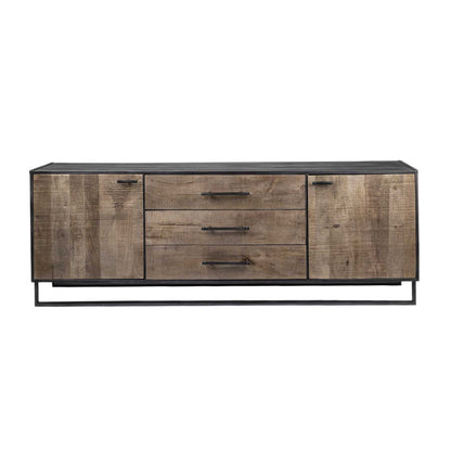 82" Brown and Black Solid Wood Three Drawer Sideboard with Two Doors