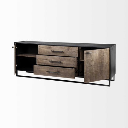 Brown Solid Mango Wood Finish Sideboard With 3 Drawers And 2 Cabinet Doors