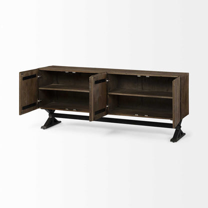 Brown Solid Mango Wood Finish Sideboard With 4 Cabinet Doors