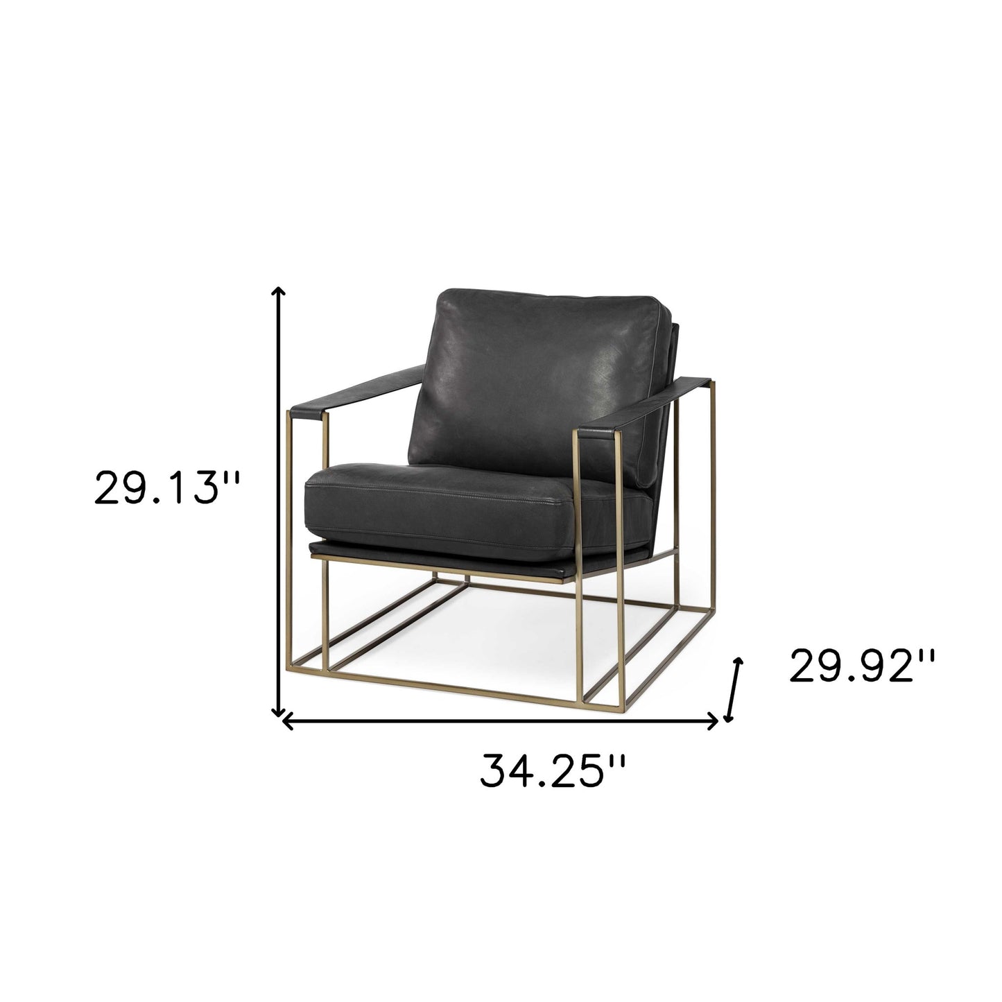 34" Black And Gold Faux Leather Lounge Chair